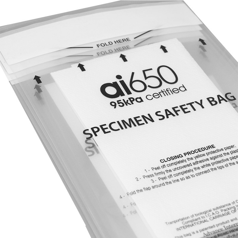 AI650 2mil Thick LDPE Poly Medical Specimen Transfer Ziplock Bags For Labs Three Wall Biohazard Specimen Zipper Bags