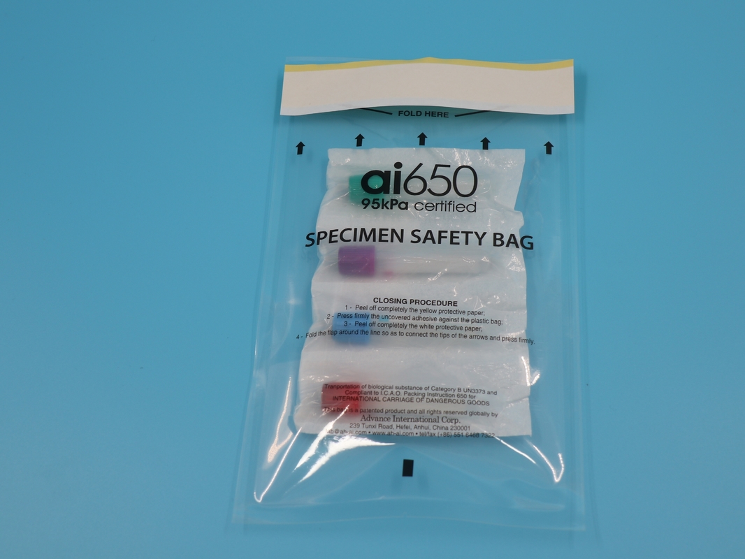 AI650 Custom Biohazard Bags 95Kpa Biohazard Transport Specimen Bags Kangaroo Bag For Un3373