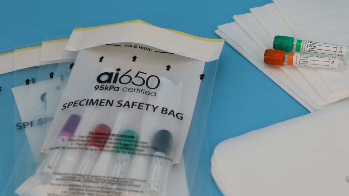 AI650 Lab Biohazard Specimen Bags With Pocket Orange Logo Releasable Ziplck Waterproof Durable For Sample Transportation