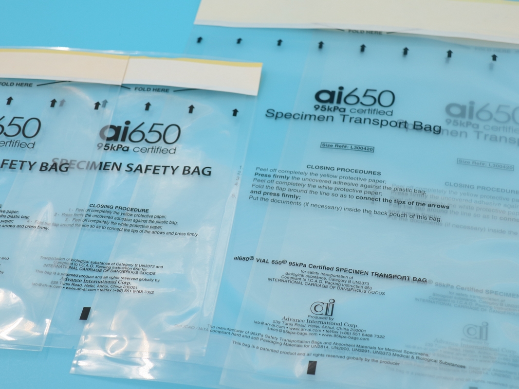3 Layers / 2  Layers Laborary Eco-Friendly Biohazard Medical Sample Kangaroo Transport Collection 95kpa Bag