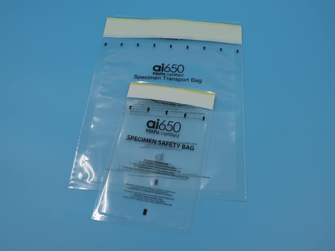 95kpa Pet Pe Material Plastic Medical Disposable Biohazard Specimen Retrieval Transport Bags 6x9 With Pocket
