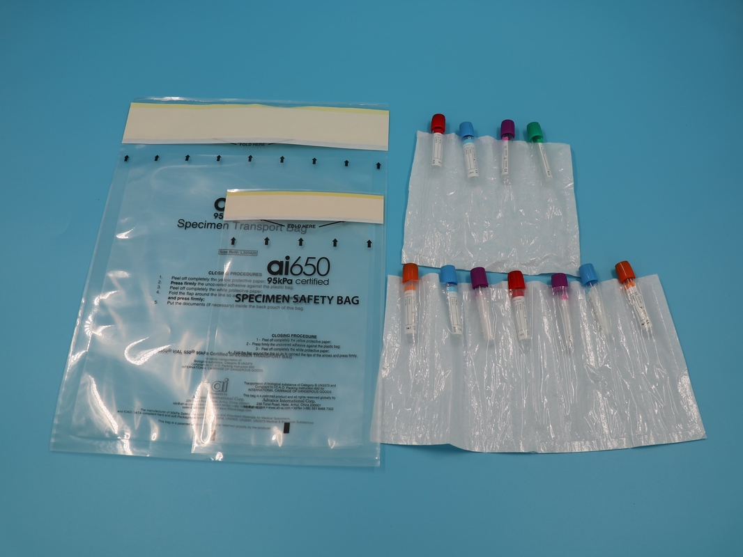 Medical Grade Biohazard Specimen Transport Bags For Diagnostic Samples Red Line Leakproof