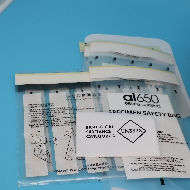 330mmX170mm UN 2814 Compliant UN 2900 Compliant Biohazard Specimen Bag Medical Sample Transport Pouch