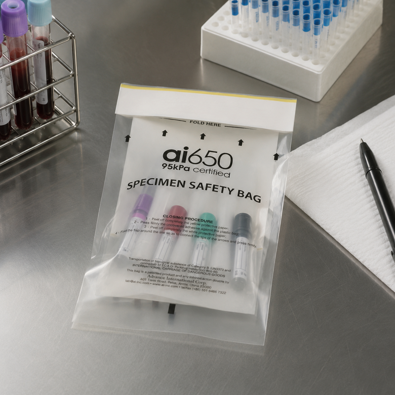 UN3373 Specimen Bag – Leak-Proof Biological Sample Transport Bag With Absorbent Pouch, 95kPa Tested For Category B Substances
