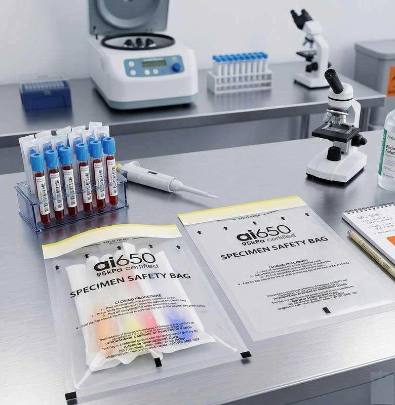 Disposable Specimen Bag For UN3373 Compliance – Leak-Resistant Polyethylene Bag With Document Pocket & Biohazard Symbol