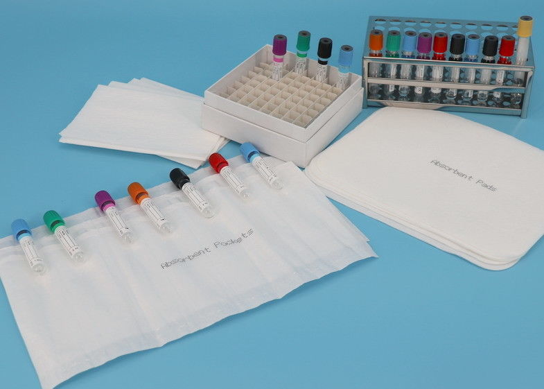 Customized Size Absorbent Pouches And Sheets For Transporting 7-Tube Lab Specimens
